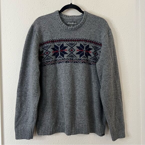 Eddie Bauer Fair Isle Wool Blend Crew Neck Sweater Size XL in Gray - Picture 8 of 8